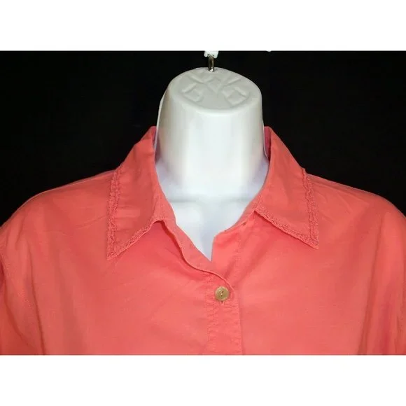 J. Jill Top XS Button Down Ruffle Collar Orange Coral - Picture 2 of 7